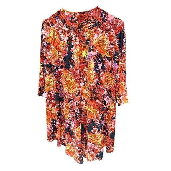 LULAROE Lindsay Womens Short Sleeve Kimono Fire Orange Floral Shirt Top … - Picture 2 of 7